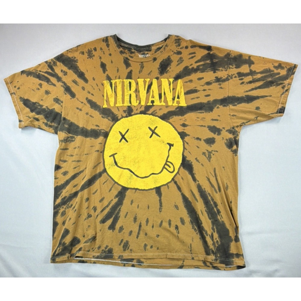 Nirvana T Shirt Men's XL Tie Dye Smiley Face Band Tee Y2K Style Grunge